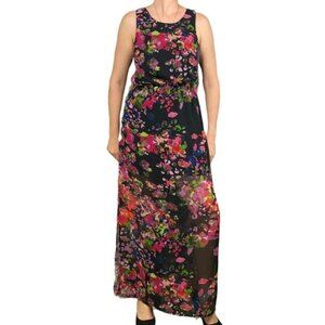 W118 by Walter Baker Black Pink Floral Sheer Racerback Chiffon Maxi Dress Size S